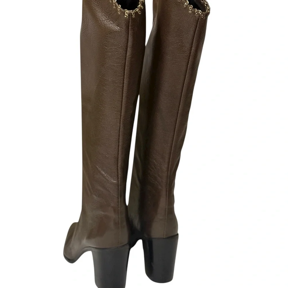 SCHUTZ Women's Valy Pull-On High Heel Over-the-Knee with a fine chain design. - Picture 3 of 16